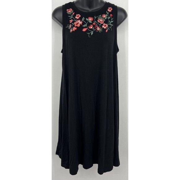 Ann Taylor Loft Women Shift Tunic Dress Small S Black Sleeveless Embroidery New - Picture 1 of 8